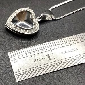 925 Silver Necklace w/ Heart Locket CZ Halo Women's Anniversary Valentines Gift
